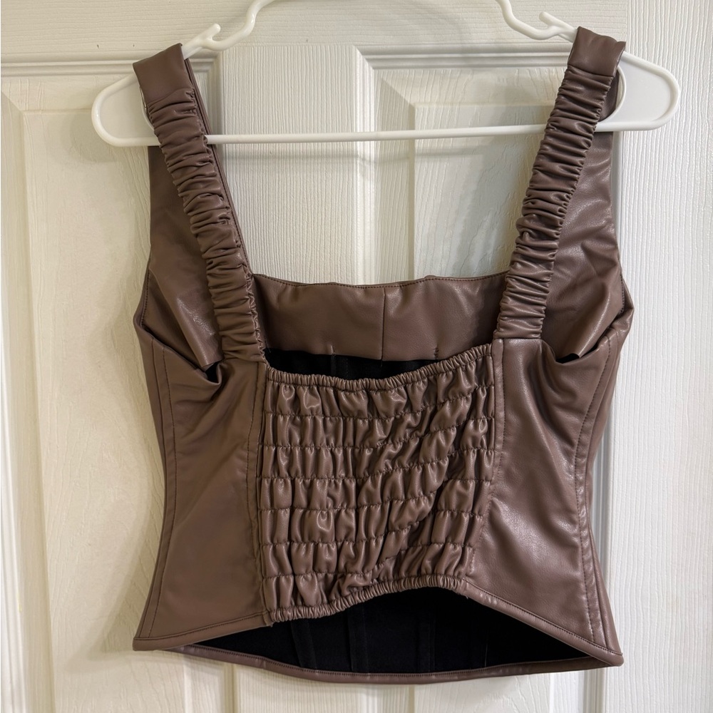 VENUS Brown Faux Leather Bustier - Picture 2 of 7
